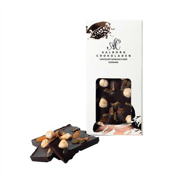 Aalborg Chokolade JULE PLADECHOKOLADE MED NØDDER OG ORANGESTYKKER