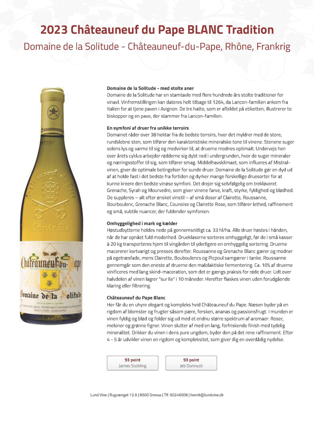 2023 Châteauneuf du Pape BLANC Tradition Domaine de la Solitude