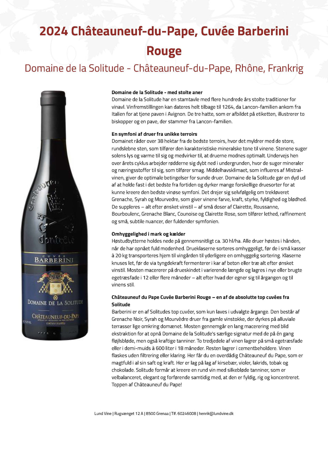 2024 Châteauneuf-du-Pape, Cuvée Barberini Rouge Domaine de la Solitude